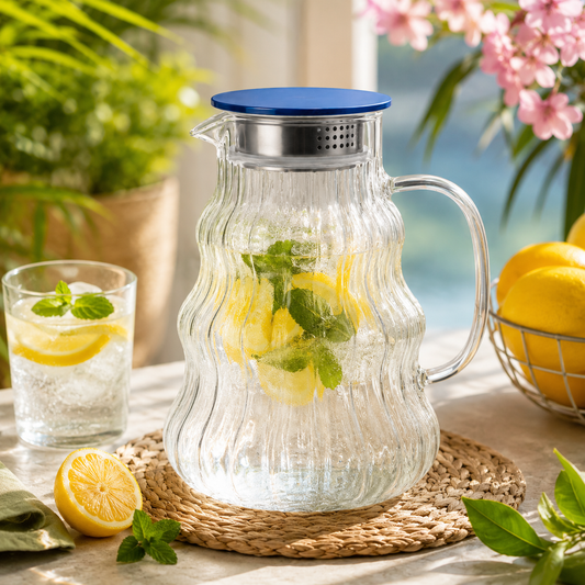 steel lid jug 1600ml | glass water jug with handle | serving pitcher for juice & water