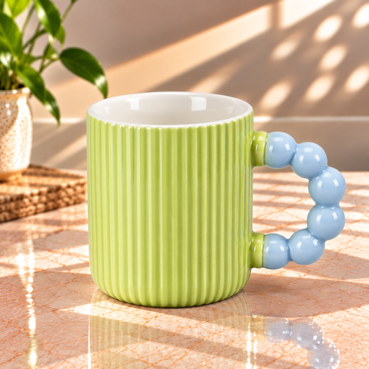 Ribbed Ceramic Coffee Mug with Beaded Handle – Colourful Tea & Coffee Cup