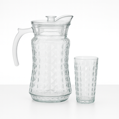 Diamond-Texture Clear Glass Water Set – 7-Piece Set (1.7 L Jug + 278 mL Glasses) - Habitt