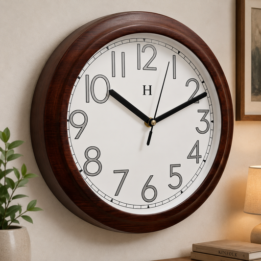 Heritage Squat 2 Wall Clock 9.75 Inch – Walnut Wood-Effect Frame with White Dial & Classic Numerals (Plastic)