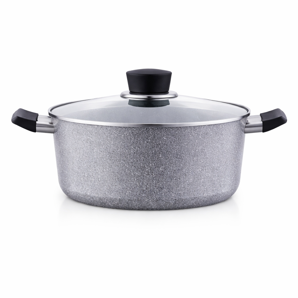 Premium Palma Casserole 28 x 14.5 cm – Nonstick Granite Cooking Pot with Glass Lid - Habitt