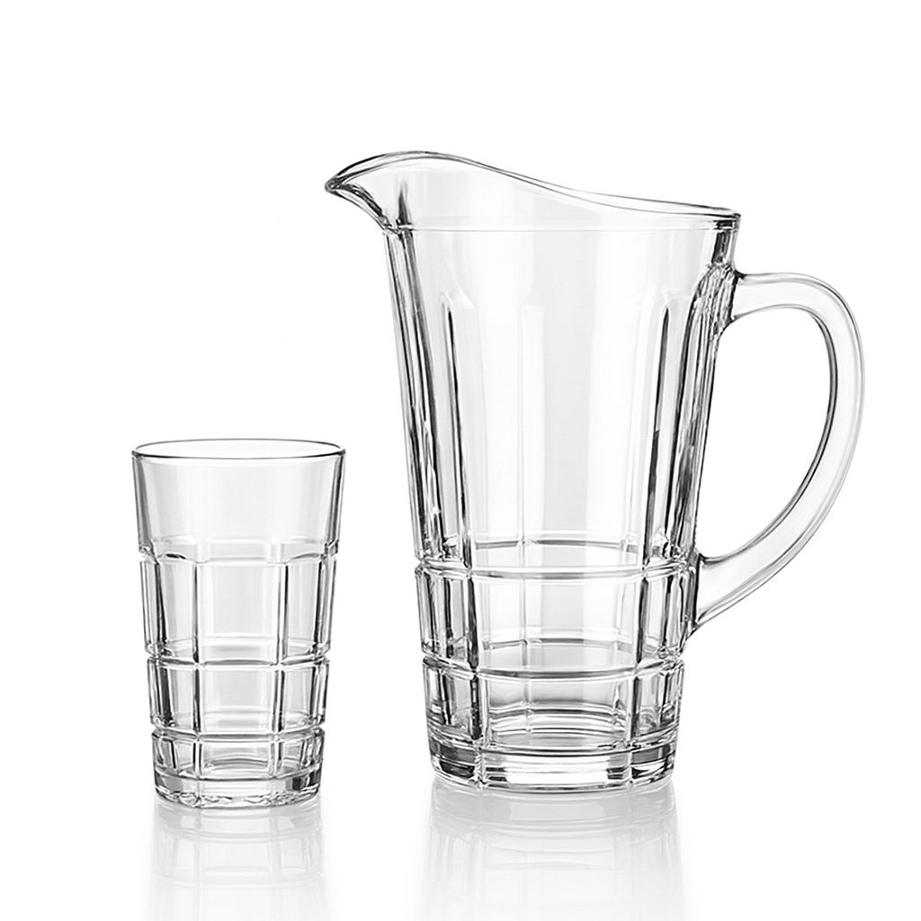 Vertical-Rib Cut Glass Water Set – 7-Piece Set (1.58 L Jug + 278 mL Glasses) - Habitt
