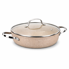 Granita Aluminum Low Casserole – Granite Nonstick Shallow Cooking Pot with Glass Lid (3.5L / 4.0L) - Habitt