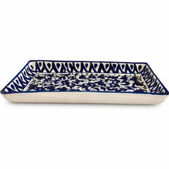 Handcrafted Blue Pottery Rectangle Platter – Floral Design (11 × 4.5 Inches) - Habitt