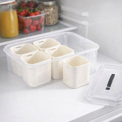 Plastic Crisper Box with 6 Partitions – Refrigerator Storage Organizer with Removable Baskets & Lid - Habitt