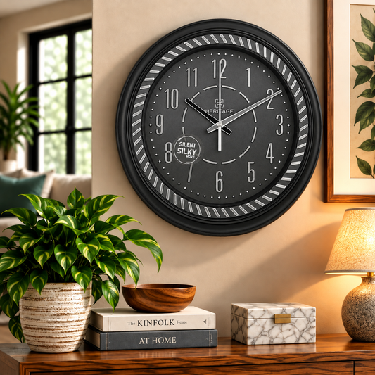 Heritage Vintage Wall Clock 15" – Black & Gold Plastic Wall Clock