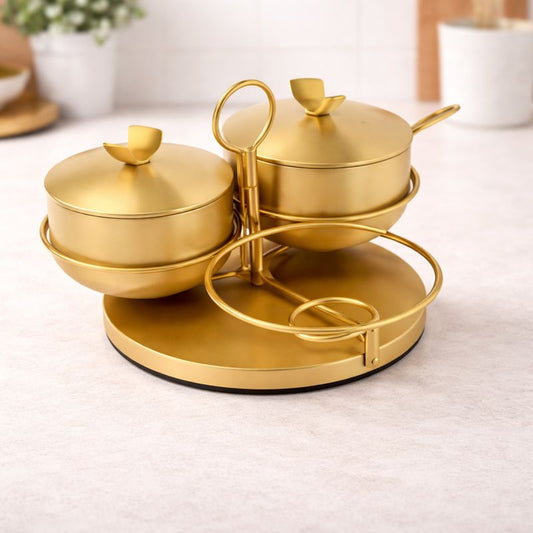 Golden 3 in One Rotating Seasoning Pot – Elegant Kitchen Spice Set - Habitt