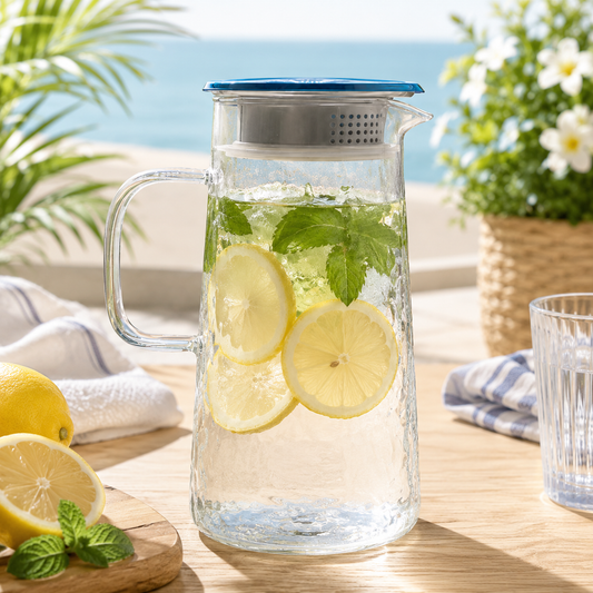 Steel Lid Glass Jug 1300ML – Elegant Water & Beverage Pitcher