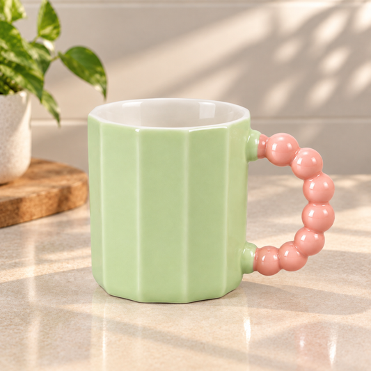 Pastel Ceramic Coffee Mug with Beaded Handle – Cute Tea & Coffee Cup