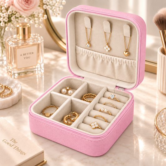 Mini Artificial Leather Jewelry Organizer –Pink