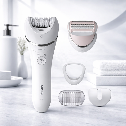 Philips BRE710/01 8000 Series Wet & Dry Epilator | Powerful Hair Removal with 5 Accessories for Smooth Skin - Habitt