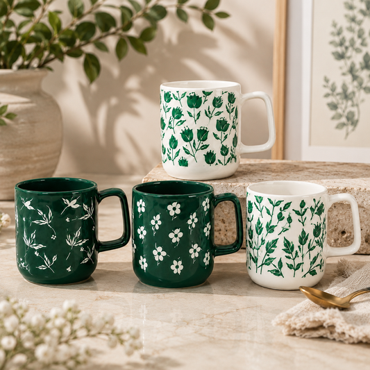 Assorted Colors & Floral Designs 450ml Printed Mug
