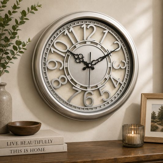 Heritage Cambridge Classic Wall Clock 15 x 15 Inch – Elegant Vintage Dial with Raised Numerals (Plastic)