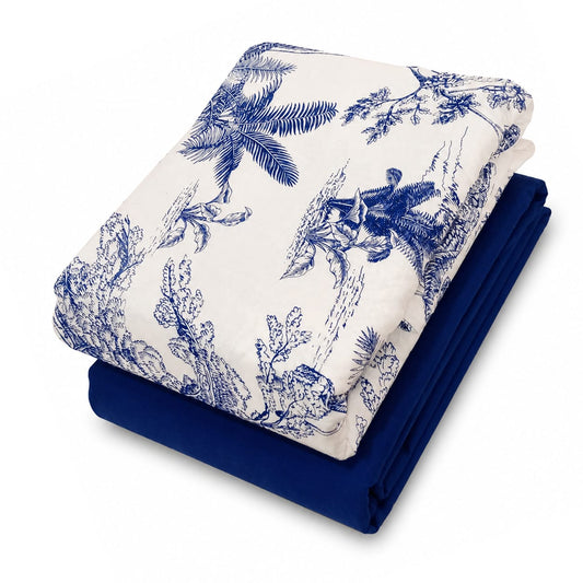 Palm Blue Double Bedding Set Of 6 Cotton