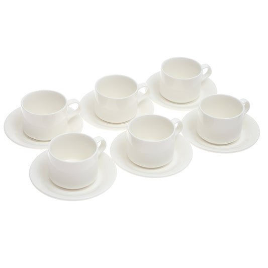 6-Piece Cup & Saucer Set – Elegant White Ceramic - Habitt