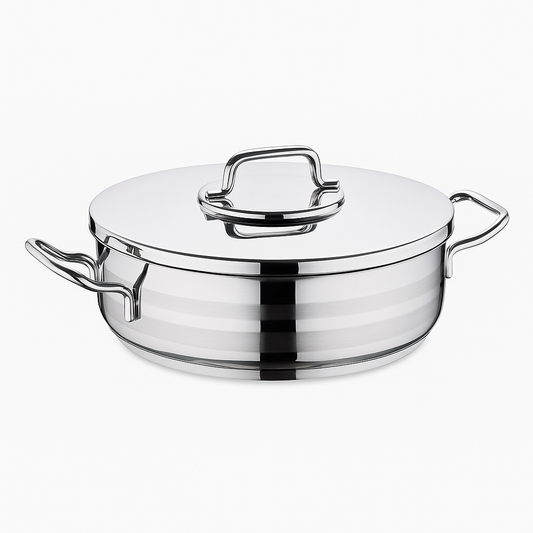 Astra2 Stainless Steel Low Casserole Set – Premium Mirror Finish Shallow Cookware (Sizes: 24x8 cm, 28x10 cm) - Habitt