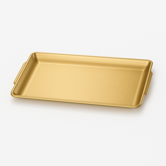 Golden Stainless Steel Rectangular Serving Tray – Multiple Sizes | Luxury Gold Finish Kitchen & Dining Tray - Habitt