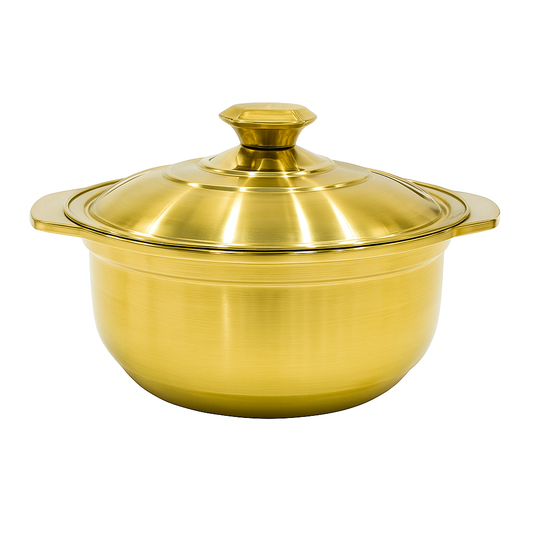 Golden Hotpot Style Serving Pot with Lid – Premium Stainless Steel Cook & Serve Casserole (Available in 22 cm & 24 cm) - Habitt