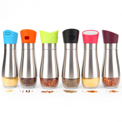 1Pc Stainless Steel Salt & Pepper Shaker – Assorted Color Lid (Single Piece) - Habitt