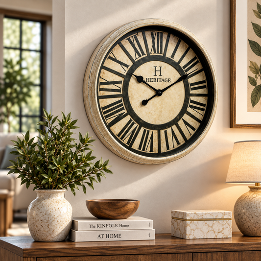 SCOTTISH 20" Heritage Roman Wall Clock – Antique Cream Plastic Frame with Classic Vintage Dial