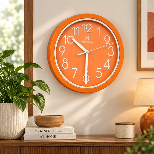 HERITAGE Wall Clock Fantasy CLK-044F – 15" Orange & White