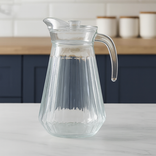 Crystal-Clear 1700 ml Glass Jug with Textured Design – Large Water & Juice Pitcher for Home Serving - Habitt