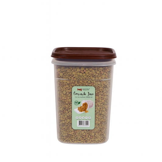 1pc Crunch Jar Medium – 1300 ml Plastic Airtight Food Storage Container (White, Red, Grey, Brown Lid Options) - Habitt
