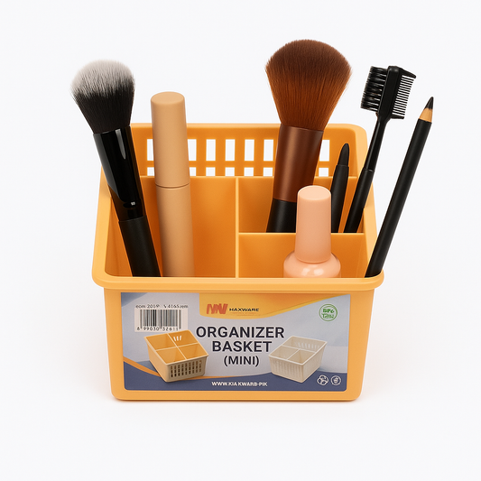 1pc Organizer Basket Mini #1 (Assorted) – 3 Compartment Plastic Storage Basket (Grey, Beige, Pink, White - Habitt