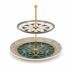 Elegant 2-Tier Green & Gold Serving Stand – Decorative Dessert and Snack Display - Habitt