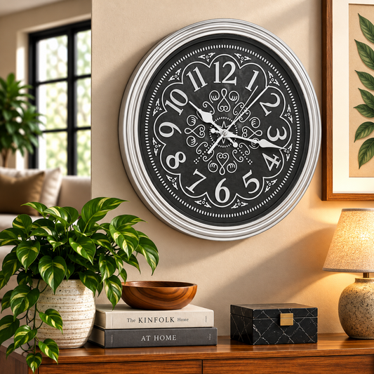 Heritage Wall Clock Glisso 14.5" – Modern Black Dial Gear Design Quartz Wall Clock