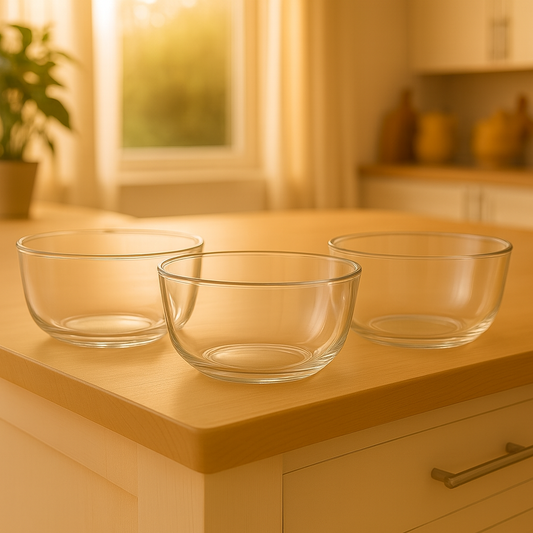 3-Piece Clear Glass Bowl Set – 1215 ml Durable Multi-Purpose Mixing & Serving Bowls - Habitt