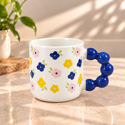 Floral Bubble Handle Ceramic Mug