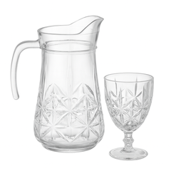 Star-Cut Premium Glass Water Set – 7-Piece Set (1.2 L Jug + 340 mL Stemmed Glasses) - Habitt