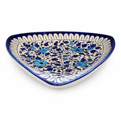 Handcrafted Ceramic Triangle Platter – Blue Floral Art (12 × 12 × 12 Inches) - Habitt