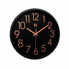 Heritage Bradford Wall Clock 14.5 Inch – Black Dial with Copper-Tone Numerals & Modern Minimal Design (Plastic) - Habitt