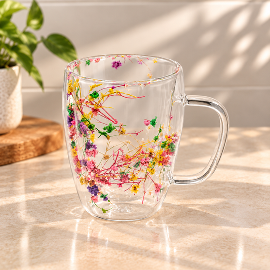 Floral Double-Wall Glass Mug