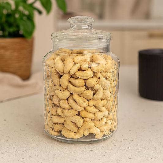 Clear Diamond-Pattern Pressed-Glass Storage Jar with Lid – 2200 ml Airtight Kitchen Container - Habitt