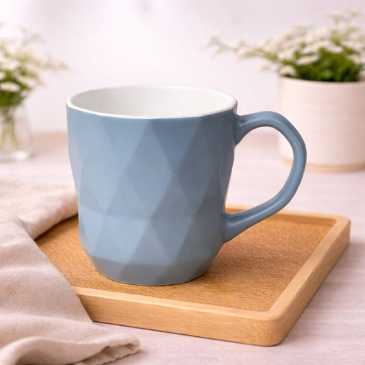 Geometric Blue Mug – Modern Faceted Ceramic Coffee Cup - Habitt