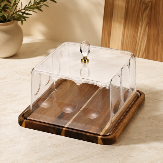 Wooden Cake Dish with Acrylic Lid – Large & Small
