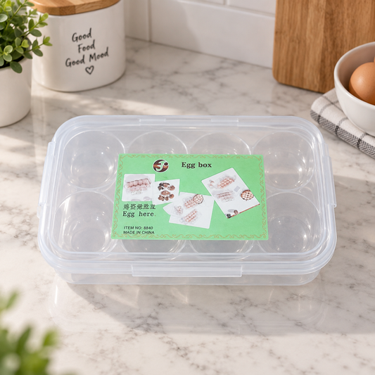 Medium Plastic Egg Storage Box with Lid | Stackable Egg Container for Refrigerator