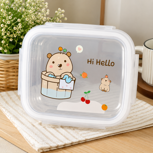 Hi Hello Stainless Steel Lunch Box with Spoon | Leakproof Food Storage Container for Office, School & Travel | Reusable Bento Lunch Box