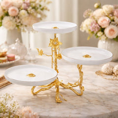 Luxury Decorative Platter Stand with Golden Floral Base - Habitt