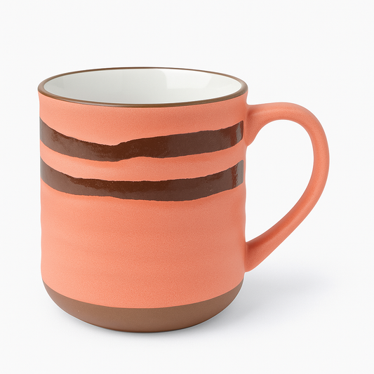 Handcrafted Terracotta Orange Ceramic Mug with Brown Stripes – Rustic Coffee Cup - Habitt