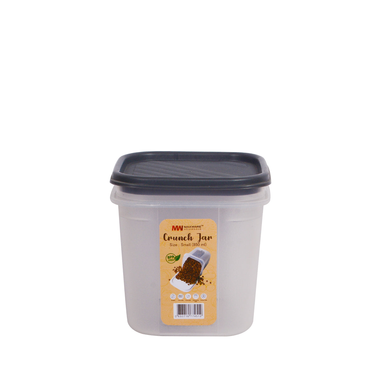 1pc Crunch Jar Small – 850 ml Plastic Airtight Food Storage Container (Grey, White, Brown, Red Lid Options) - Habitt