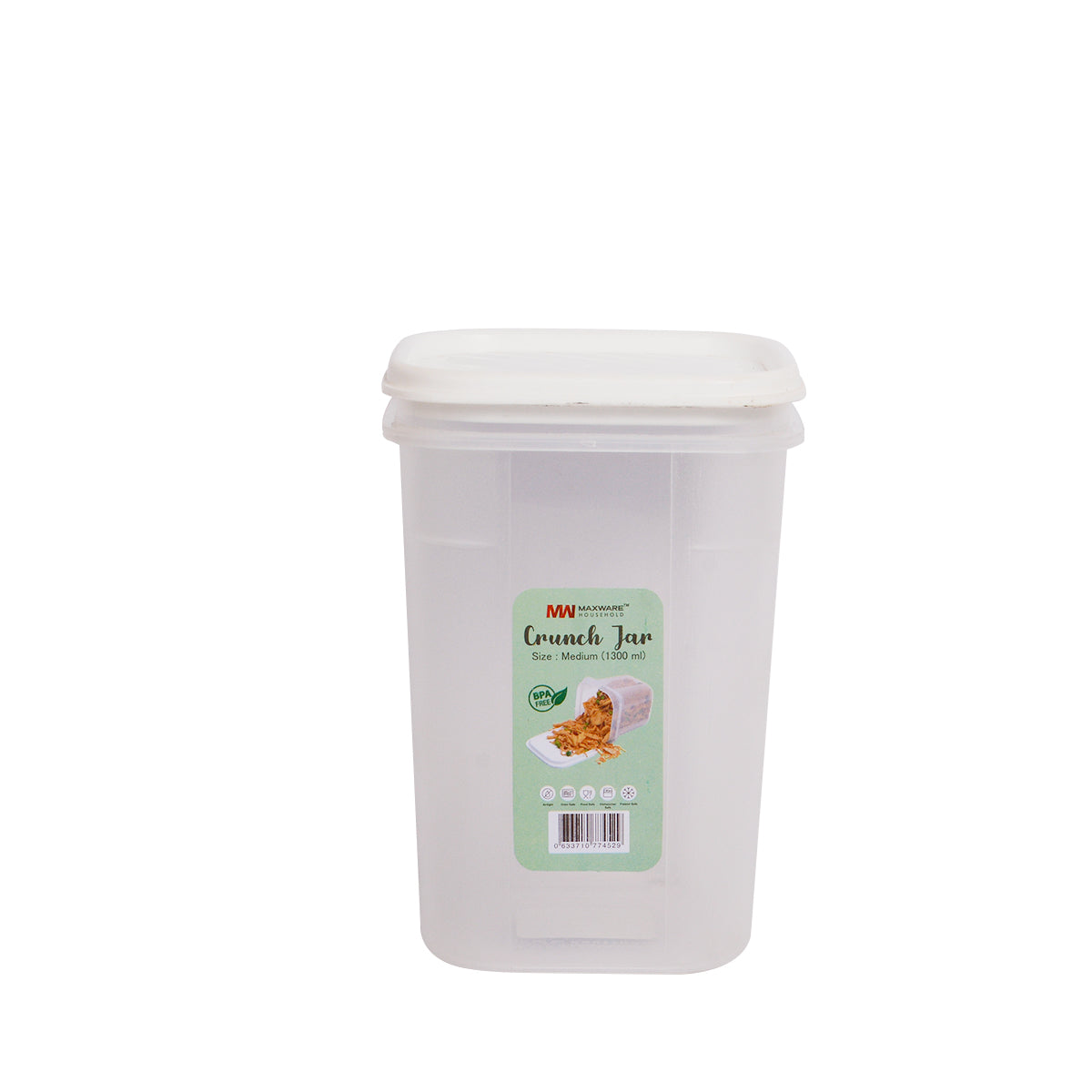 1pc Crunch Jar Medium – 1300 ml Plastic Airtight Food Storage Container (White, Red, Grey, Brown Lid Options) - Habitt