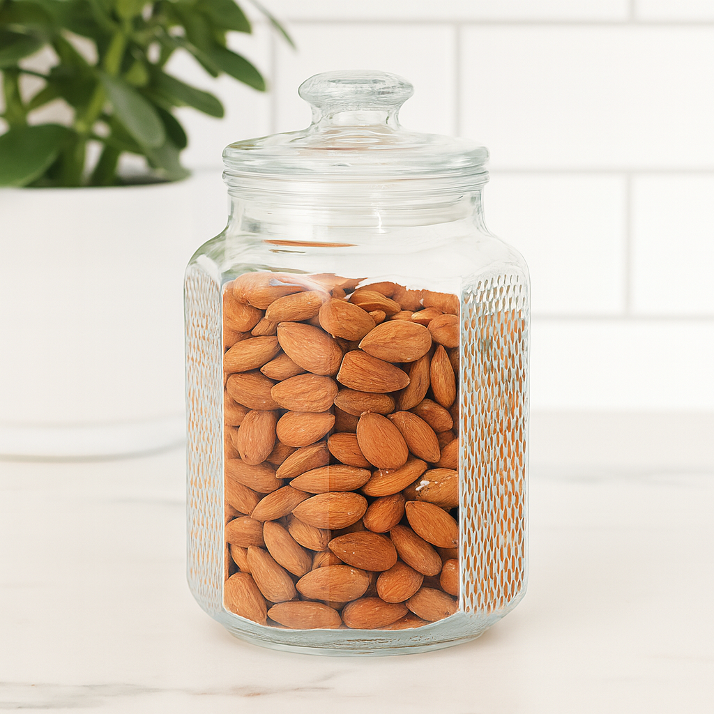 Clear Textured Pressed-Glass Storage Jar with Lid – 2200 ml Airtight Kitchen Container - Habitt