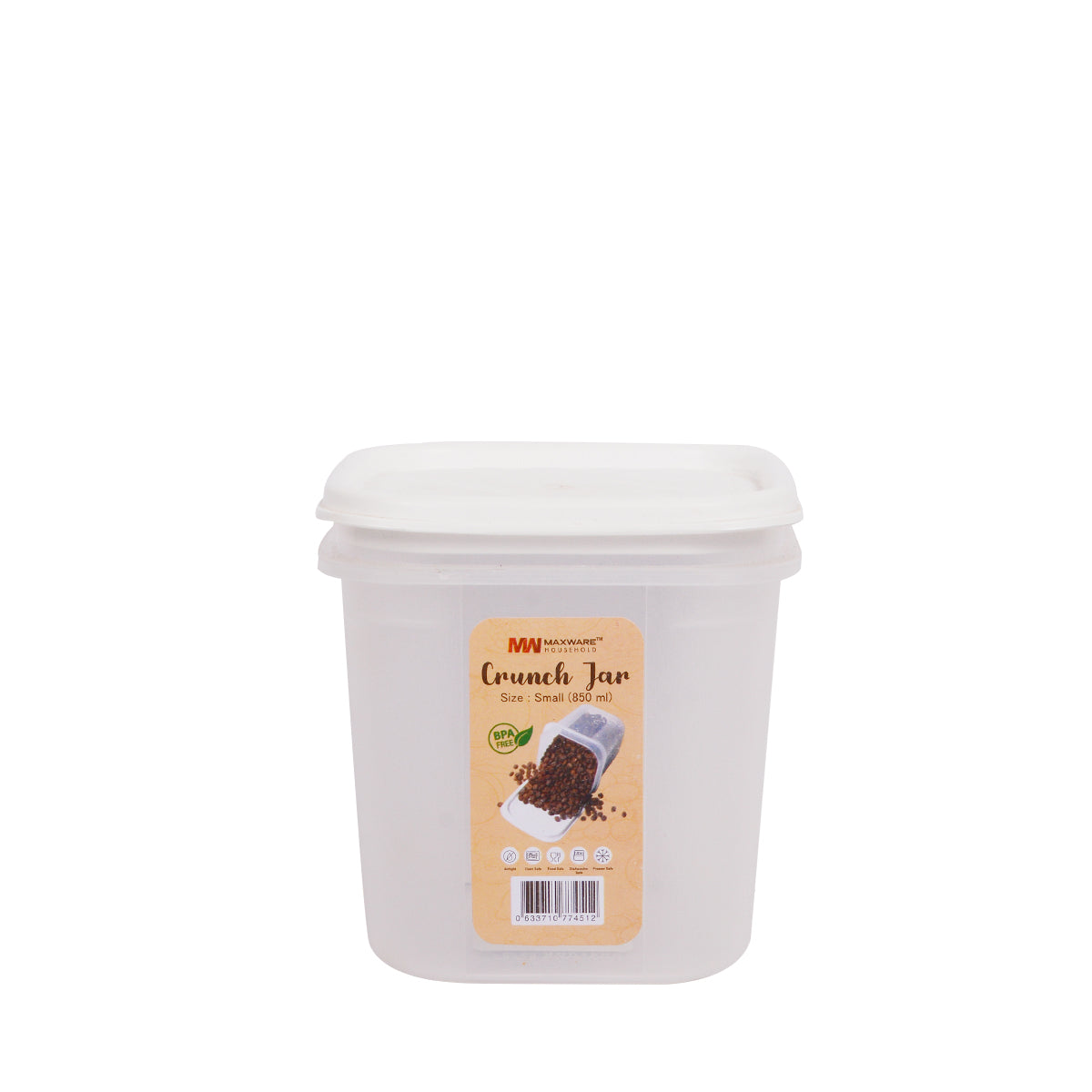 1pc Crunch Jar Small – 850 ml Plastic Airtight Food Storage Container (Grey, White, Brown, Red Lid Options) - Habitt