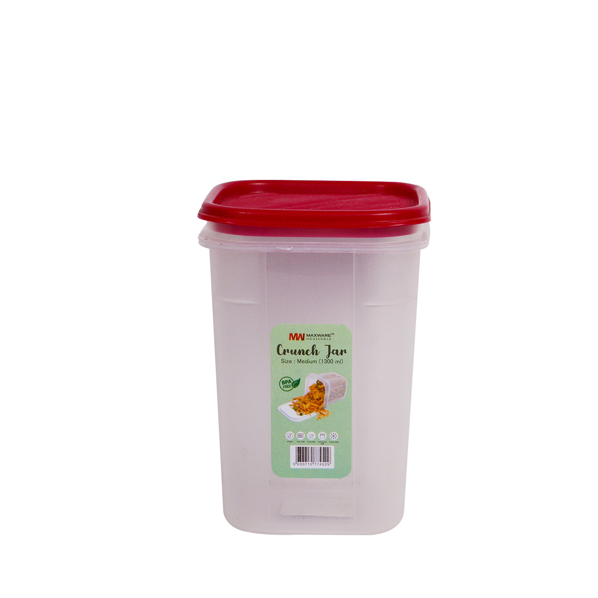 1pc Crunch Jar Medium – 1300 ml Plastic Airtight Food Storage Container (White, Red, Grey, Brown Lid Options) - Habitt