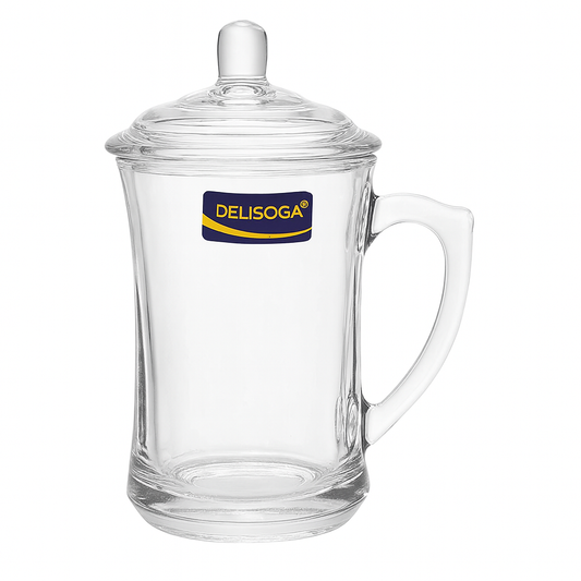 Premium 360 mL Glass Mug with Lid & Handle – Stylish Single-Piece Drinking Cup - Habitt