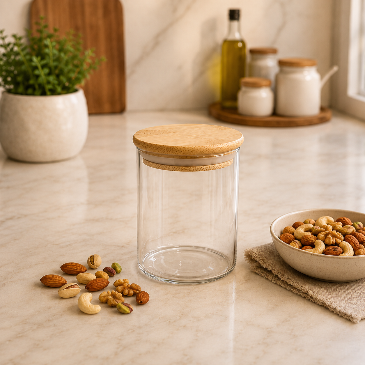 Storage Jar with Bamboo Lid – Airtight Kitchen Organizer Container - Habitt